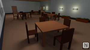 Render del comedor del barco