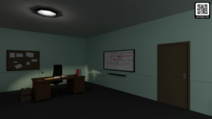 Render de la conserjería de las oficinas