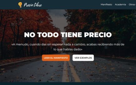 captura de pantalla de página de inicio de la web divulgativa precio libre