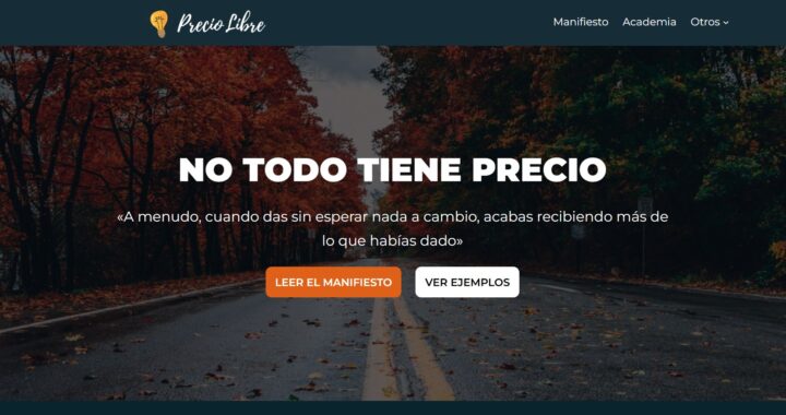 captura de pantalla de página de inicio de la web divulgativa precio libre